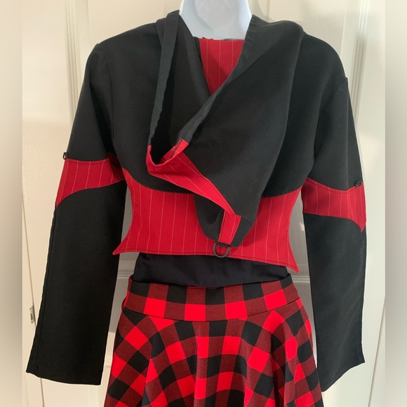 PlastikWrap Black and Red Hooded Cropped Jacket - Picture 2 of 14